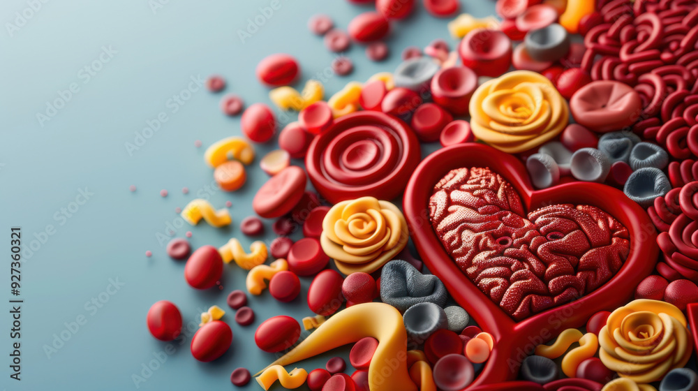 An artistic heart design surrounded by colorful and abstract patterns, symbolizing love, creativity, and passion.