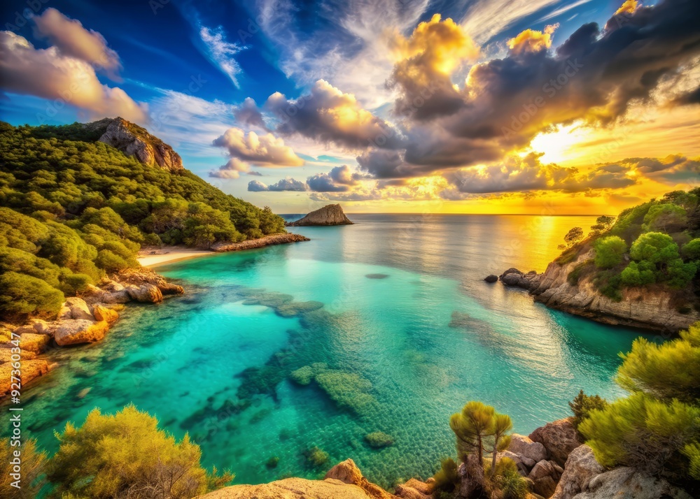 Serenity abounds in this breathtaking coastal scene, where turquoise waters lap against the shore, surrounded by warm golden hues of a serene landscape. Serenity abounds in this breathtaking coastal scene, where turquoise waters lap against the shore, surrounded by warm golden hues of a serene landscape.