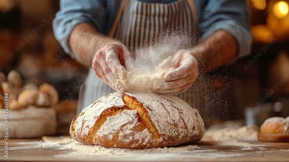 Baker Kneading Dough on Flour-Dusted Surface Baker Kneading Dough on Flour-Dusted Surface