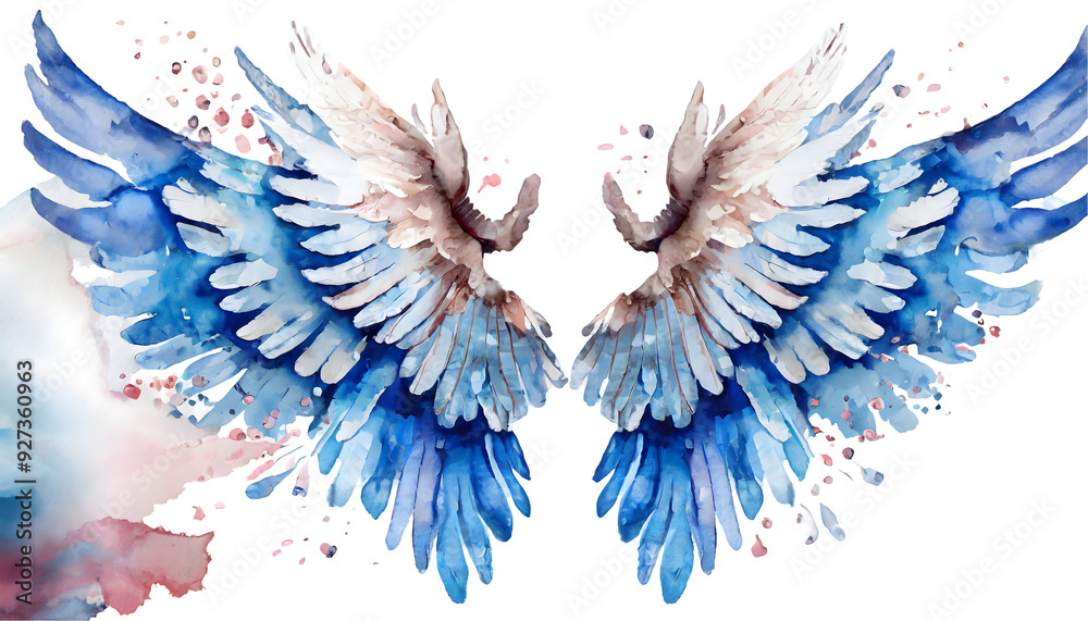 Beautiful magic watercolor angel wings Splash on a white isolated ...