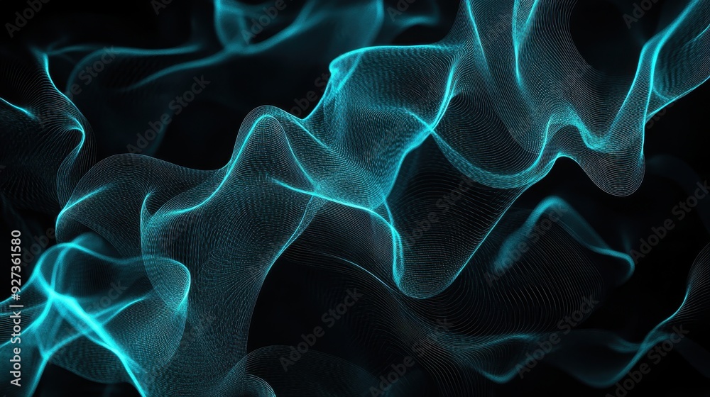 Abstract blue waves with a flowing, ethereal quality against a dark background. Abstract blue waves with a flowing, ethereal quality against a dark background.