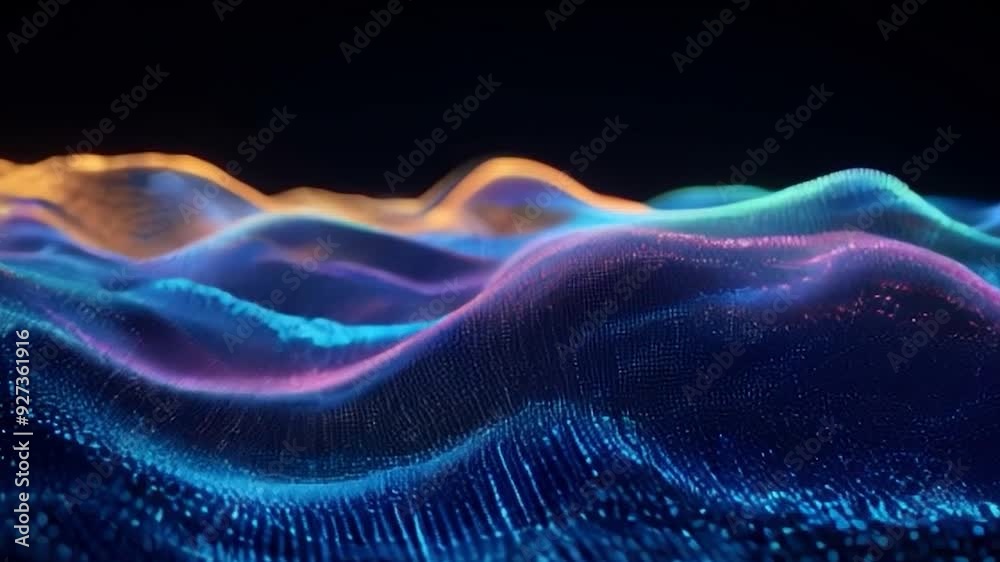 vibrant digital wave pattern with glowing particles in blue purple hues on dark background technology abstract smooth animation video vibrant digital wave pattern with glowing particles in blue purple hues on dark background technology abstract smooth animation video