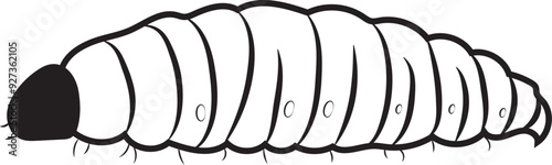 Cute cartoon insects line art coloring. Maggot vector illustration coloring page