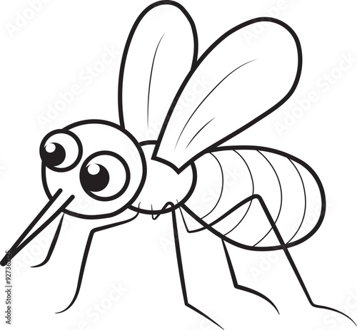 Cute cartoon insects line art coloring. Mosquito vector illustration coloring page