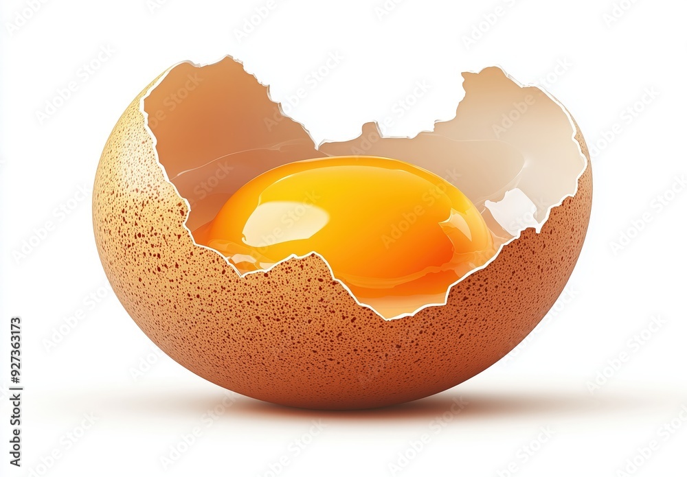 Eggshell with broken egg yolk inside, vector illustration on a white background Eggshell with broken egg yolk inside, vector illustration on a white background