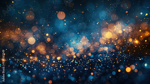 Blurred lights and bokeh on a dark blue background