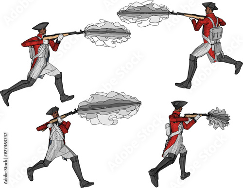 Vector sketch illustration design of soldiers in royal era uniforms fighting by firing rifles 