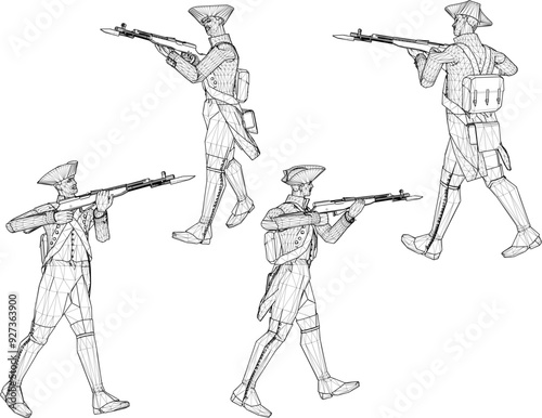 Vector sketch illustration design of soldiers in royal era uniforms fighting with rifles