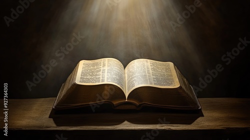 Open Bible illuminated by natural light from above, with clear space for text or message.