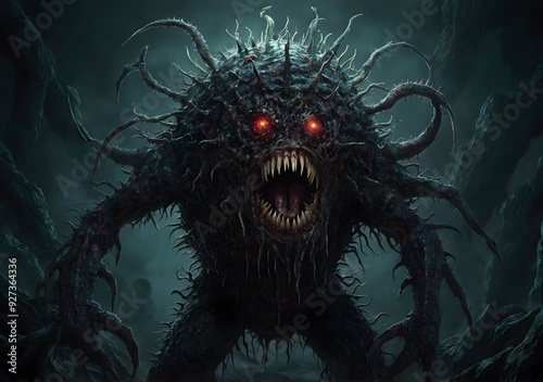 A virus as a monster, terrifying and dangerous, dark fantasy art photo