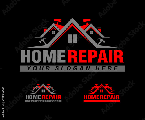 Home repair, maintenance and building construction logo design template, illustration vector home services renovation black background