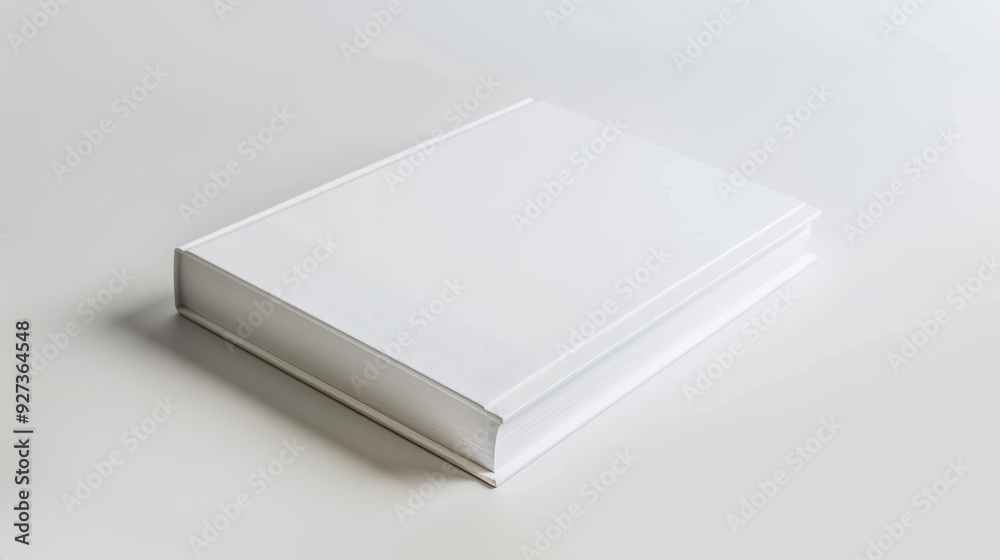 Blank white book with a thick spine is set against a white backdrop Blank white book with a thick spine is set against a white backdrop