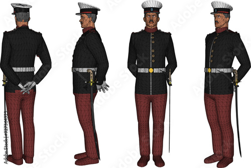 Vector sketch illustration design of naval troops in service uniforms in ready pose