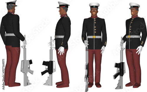 Vector sketch illustration design of naval troops in service uniforms in ready pose