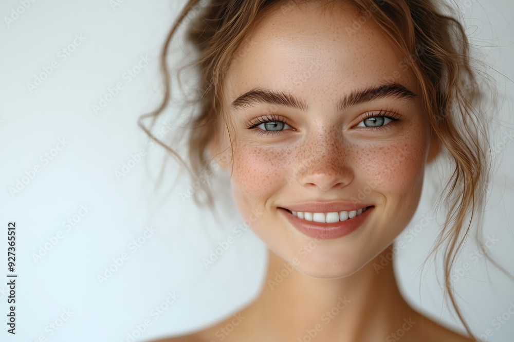 Portrait of a beautiful young woman with a happy smile and clean, fresh skin on a white background Portrait of a beautiful young woman with a happy smile and clean, fresh skin on a white background