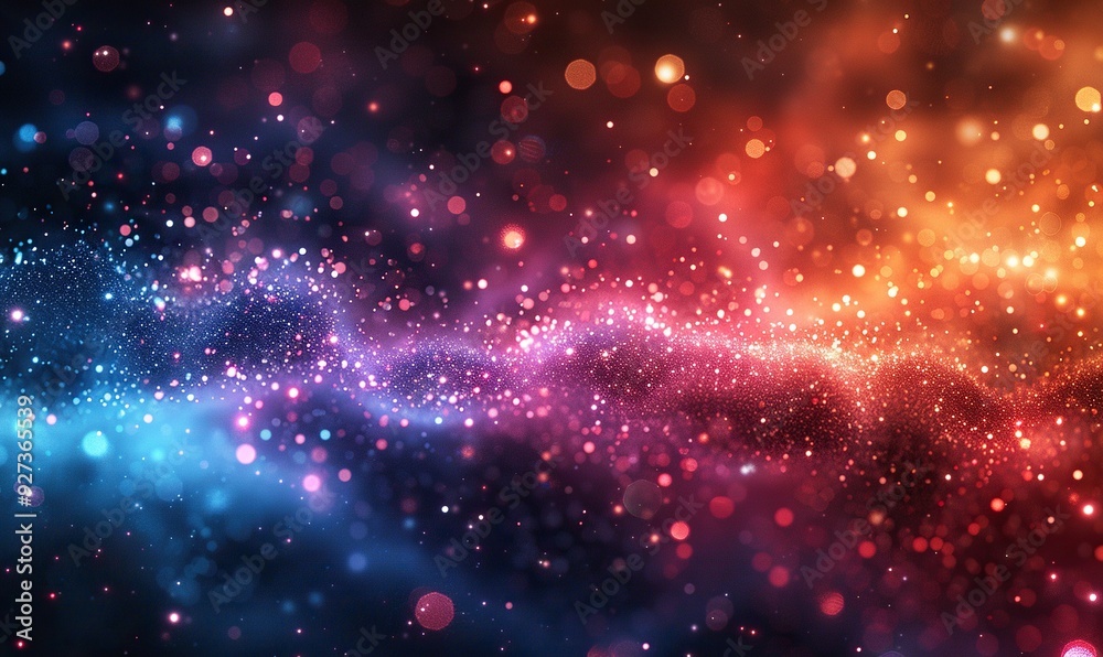 Obraz premium A gradient background of dark blue and black with sparkly light-colored dots creates a vibrant, modern art effect.