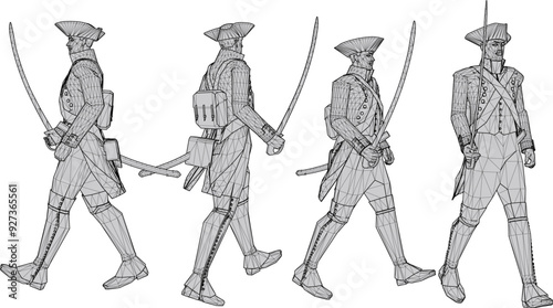 Vector sketch illustration design of soldier in royal era uniform preparing with sword weapon 