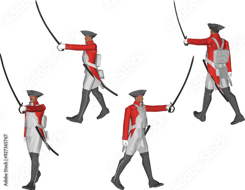 Vector sketch illustration design of soldier in royal era uniform walking with sword weapon