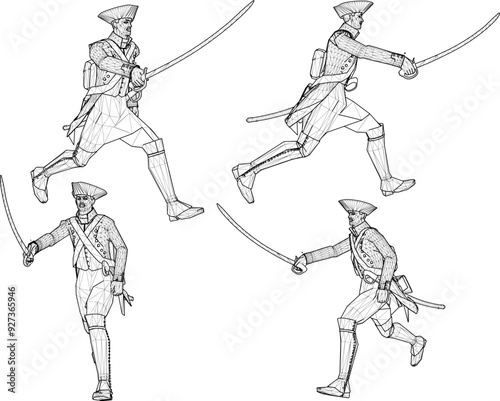 Vector sketch illustration design of soldier in royal era uniform with sword weapon 