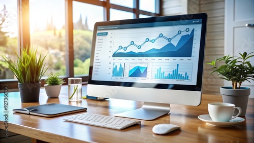 Computer screen displaying website analytics and coding, illustrating technical SEO strategies for improved search engine rankings and digital content optimization in finance and business. photo