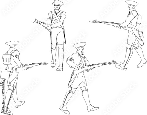 Vector sketch illustration design of soldiers in royal era uniforms at war holding rifles