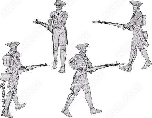 Vector sketch illustration design of soldiers in royal era uniforms at war holding rifles