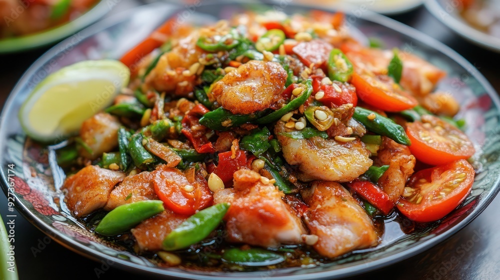 Stir-fried fish with chilies and tomatoes Stir-fried fish with chilies and tomatoes