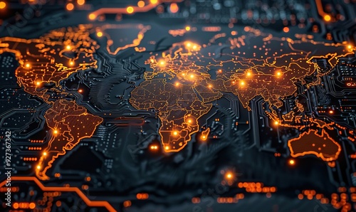 Tech conflict over the semiconductor supply chain is highlighted with integrated circuits and maps, illustrating geopolitical issues.