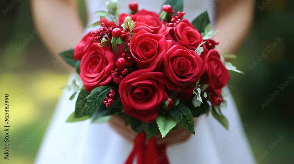 Obraz premium Professionally Crafted Red Rose Bouquet - A Realistic Display of Timeless Elegance.
