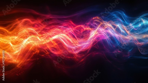 Vibrant Abstract Light Waves in Motion - Dynamic Colorful Energy Flow on Black Background photo