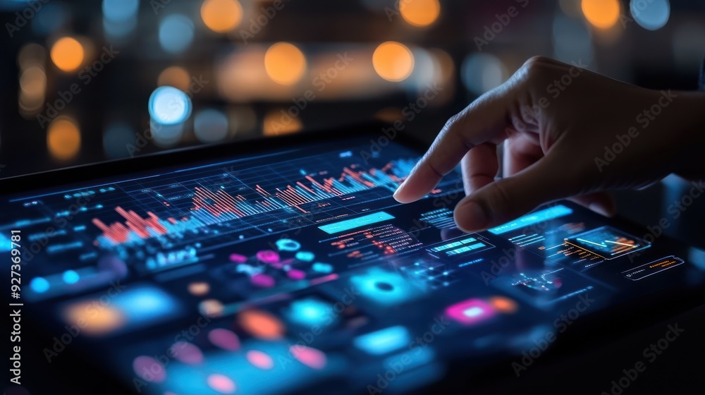 Finger Interacting with Data Visualization on a Tablet Screen