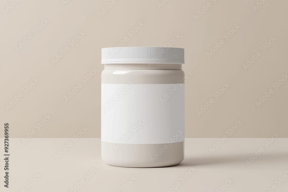 A mockup of a protein powder container A mockup of a protein powder container