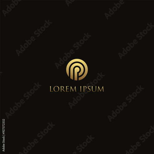 Golden Letter P Monogram in Circle with Wi-Fi Shape with Three Bold Lines: Elegant Branding Design.