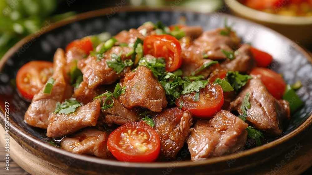 Delicious Stir-Fried Pork with Cherry Tomatoes Delicious Stir-Fried Pork with Cherry Tomatoes