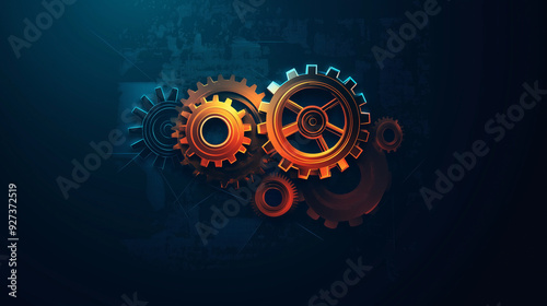 Industrial logo with cogwheels and mechanical parts