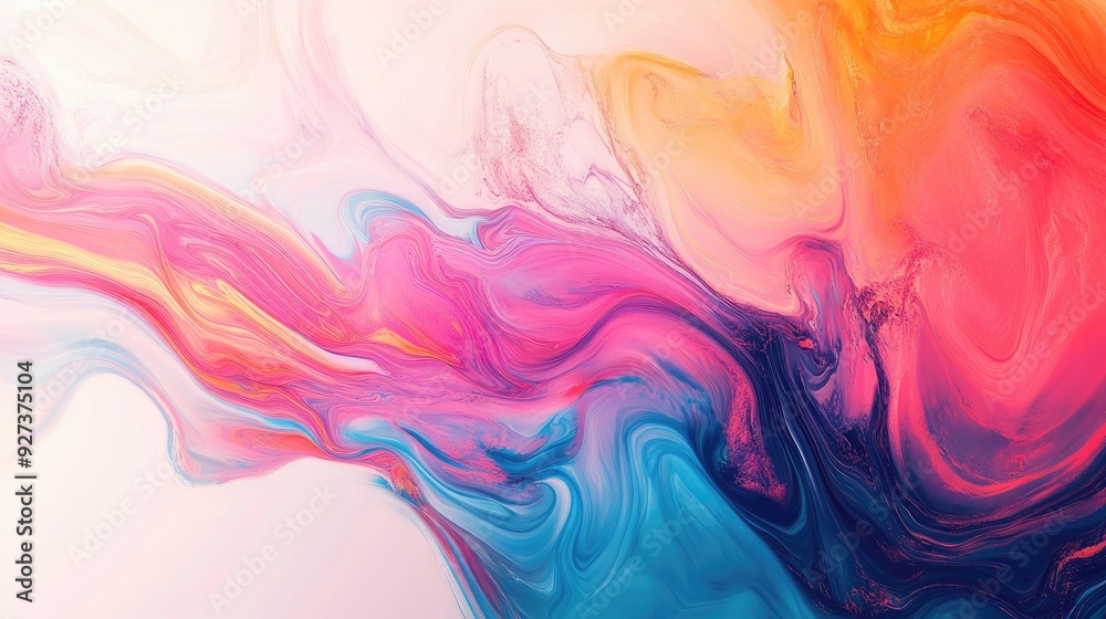 Fototapeta premium Vibrant abstract fluid art with swirling colors and ample copy space on a light background