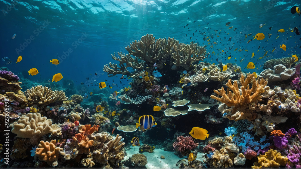 Naklejka premium Underwater ocean world with fish and reefs