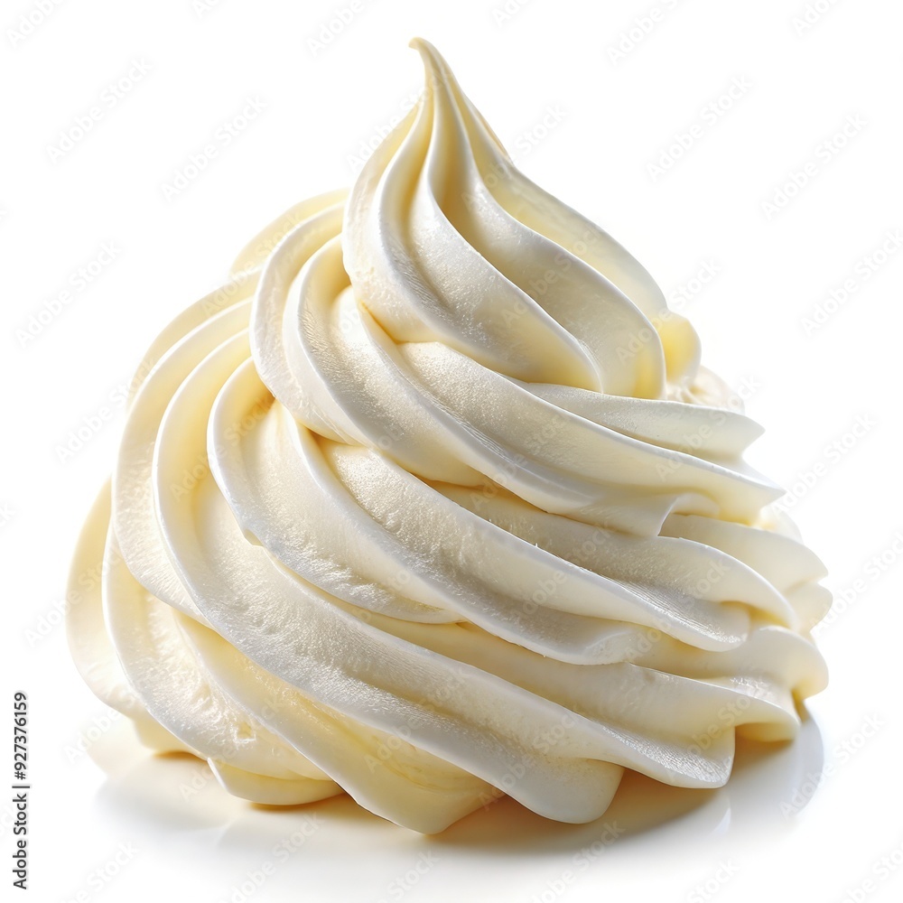 Delicious whipped cream swirl on a plain white background. Generative AI Delicious whipped cream swirl on a plain white background. Generative AI