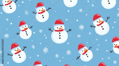 Snowman Background Pattern: Cheerful and Festive Design Featuring Repeating Snowman Motifs Against a Winter-Themed Background. Perfect for Holiday Decorations, Greeting Cards, and Seasonal Crafts.