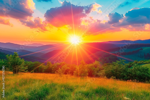 A radiant sunset brings a sense of divine hope and spiritual peace over the serene landscape