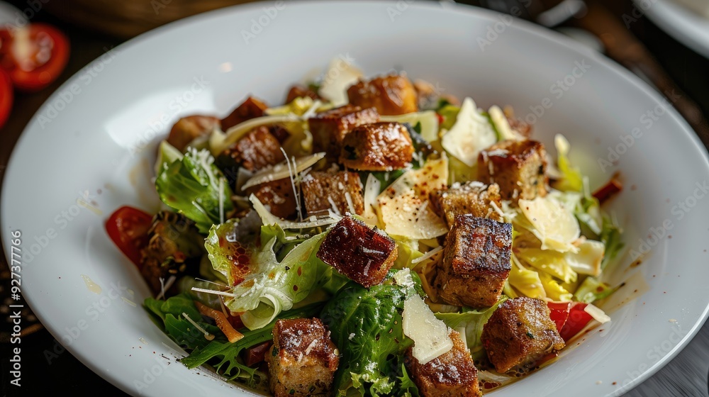 Caesar Salad served on a white dish