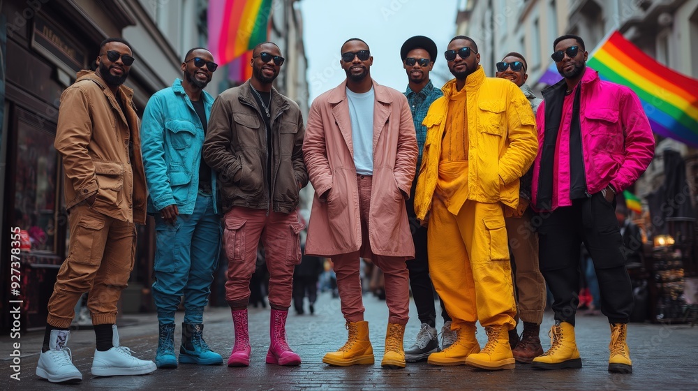 Naklejka premium Stylish group in vibrant street fashion
