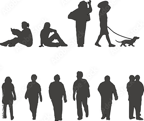 Vector sketch illustration of a silhouette design of a human doing a hobby activity with family and beloved friends