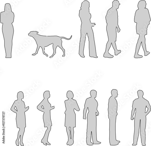 Vector sketch illustration of a silhouette design of a human doing work activities with fashion