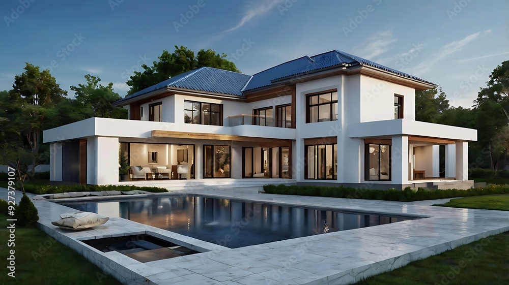 modern villa with pool