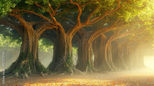 Enchanted Forest: Sunlight Through Ancient Trees