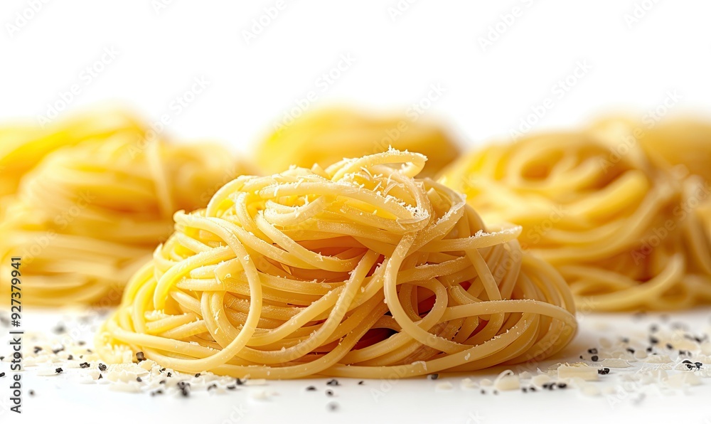 A pasta nest isolated against a transparent or white background, emphasizing its texture and shape. A pasta nest isolated against a transparent or white background, emphasizing its texture and shape.