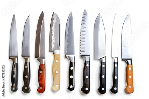 set of kitchen knives isolated with white background