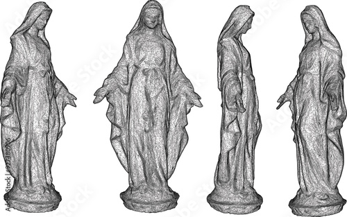 Vector sketch illustration of sacred ethnic classic vintage Blessed Mother Sculpture design 