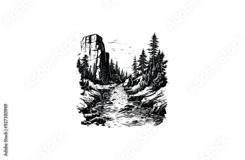 river canyon draw sketch design vector illustration